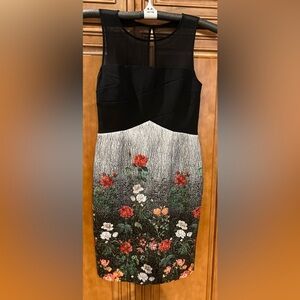 Kay Unger Black and Floral Dress. NWT